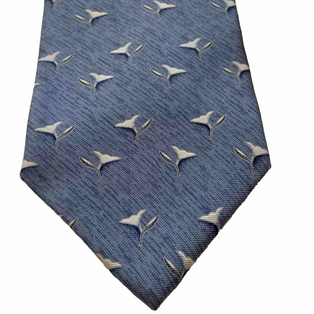 Alexander Julian Colours Mens 100% Silk Tie USA Blue Silver Flowers 3.75 X 57"